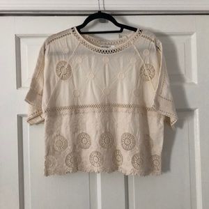 Miss Kelly Beige Crochet Short Sleeve Boho Top S